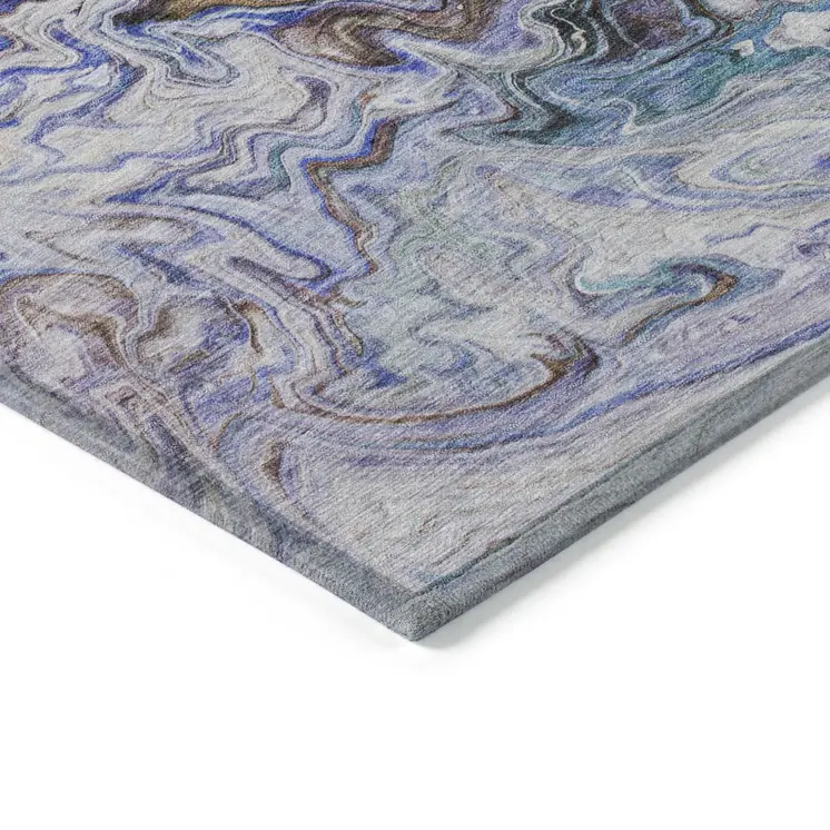 5' X 8' Beige Blue And Taupe Abstract Washable Indoor Outdoor Area Rug