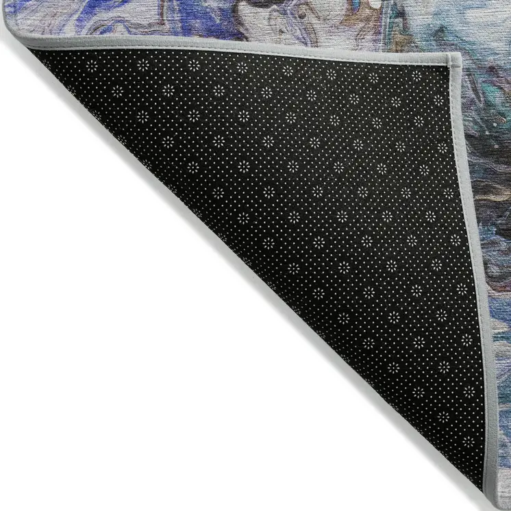 9' X 12' Beige Blue And Taupe Abstract Washable Indoor Outdoor Area Rug