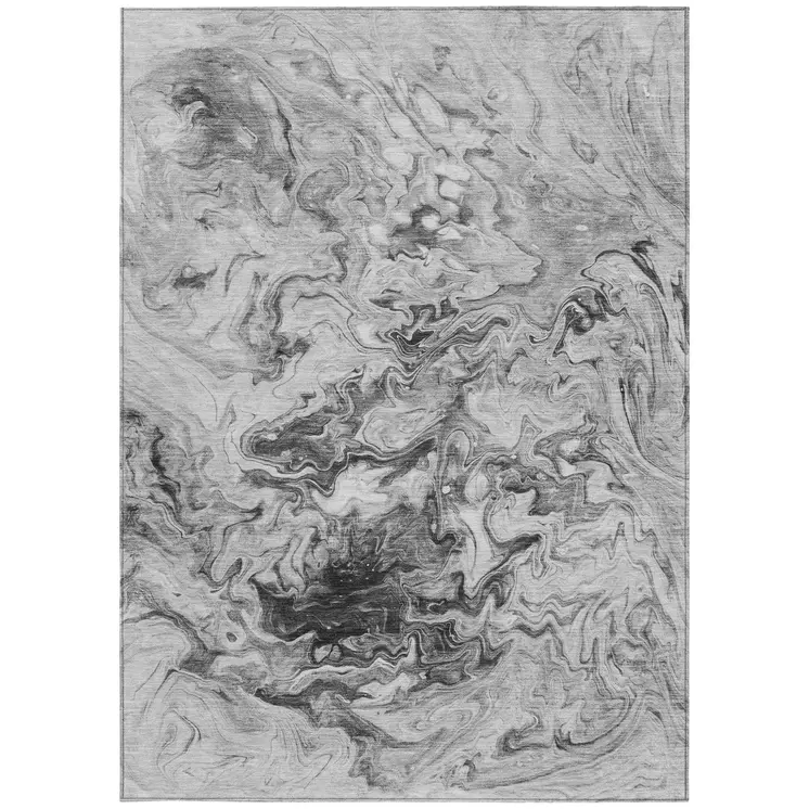 3' X 5' Gray Charcoal And Silver Abstract Washable Indoor Outdoor Area Rug