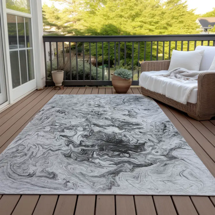 3' X 5' Gray Charcoal And Silver Abstract Washable Indoor Outdoor Area Rug