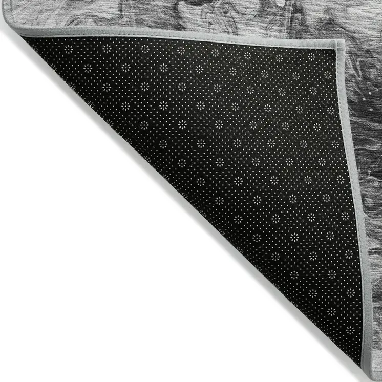 3' X 5' Gray Charcoal And Silver Abstract Washable Indoor Outdoor Area Rug