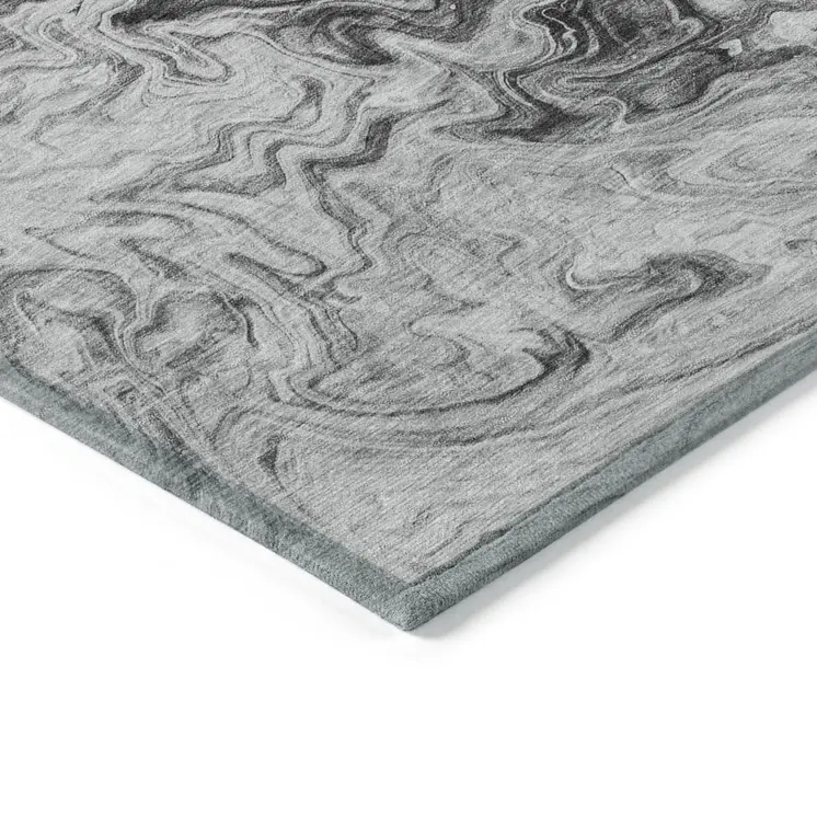 3' X 5' Gray Charcoal And Silver Abstract Washable Indoor Outdoor Area Rug