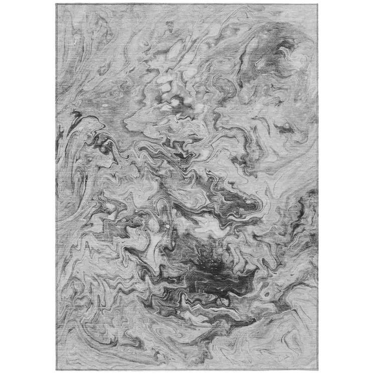9' X 12' Gray Charcoal And Silver Abstract Washable Indoor Outdoor Area Rug