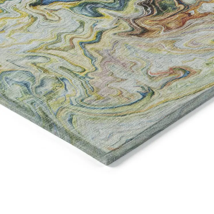 5' X 8' Ivory Blue And Yellow Abstract Washable Indoor Outdoor Area Rug
