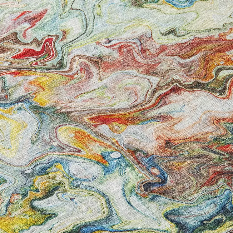 5' X 8' Ivory Blue And Yellow Abstract Washable Indoor Outdoor Area Rug