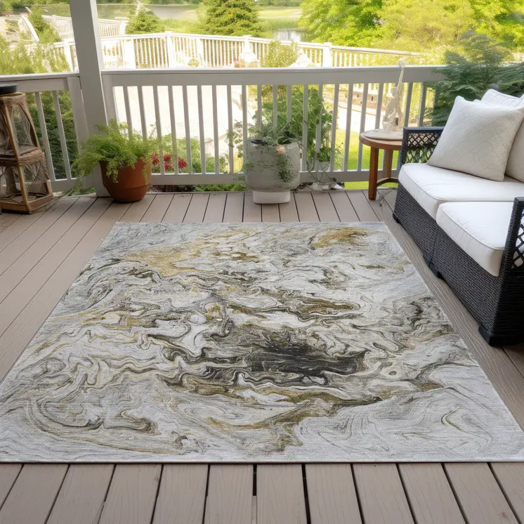 5' X 8' Taupe Beige And Ivory Abstract Washable Indoor Outdoor Area Rug