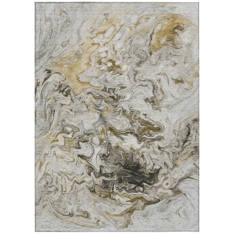5' X 8' Taupe Beige And Ivory Abstract Washable Indoor Outdoor Area Rug