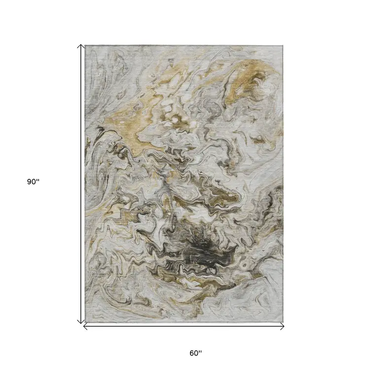 5' X 8' Taupe Beige And Ivory Abstract Washable Indoor Outdoor Area Rug