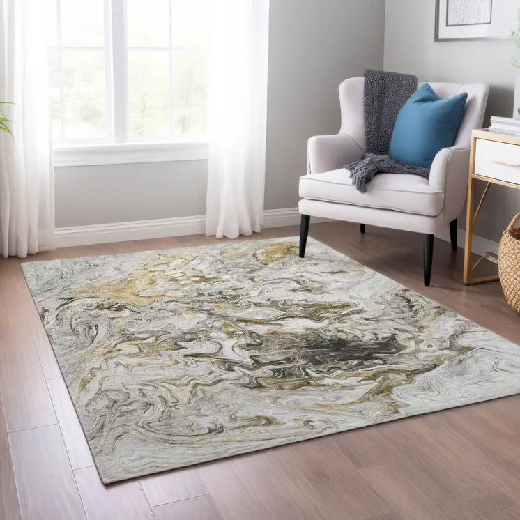 5' X 8' Taupe Beige And Ivory Abstract Washable Indoor Outdoor Area Rug