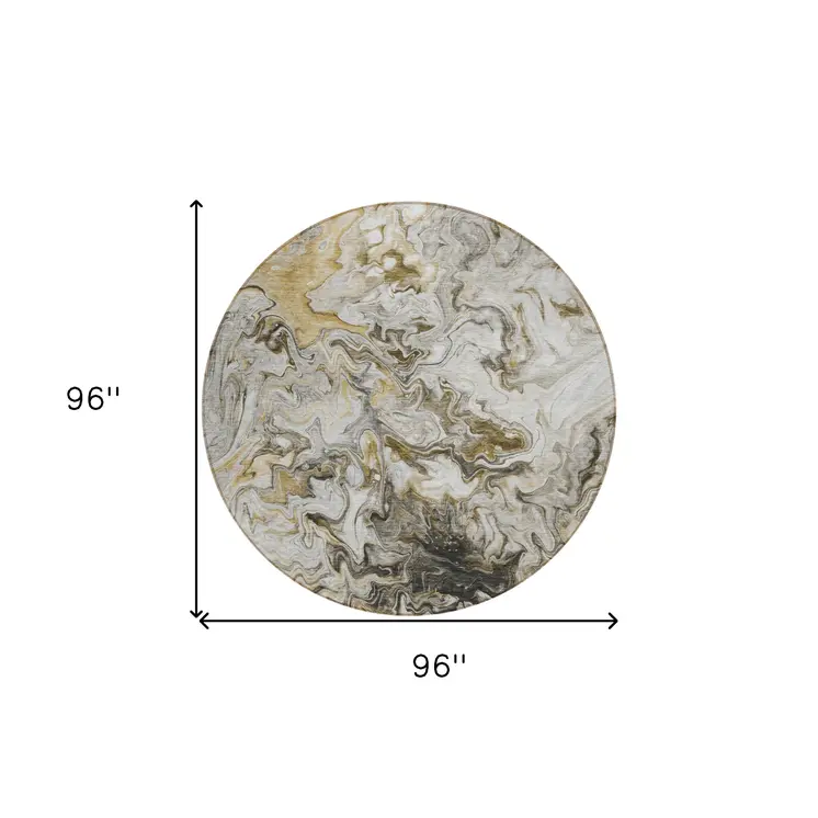 8' Taupe Beige And Ivory Round Abstract Washable Indoor Outdoor Area Rug
