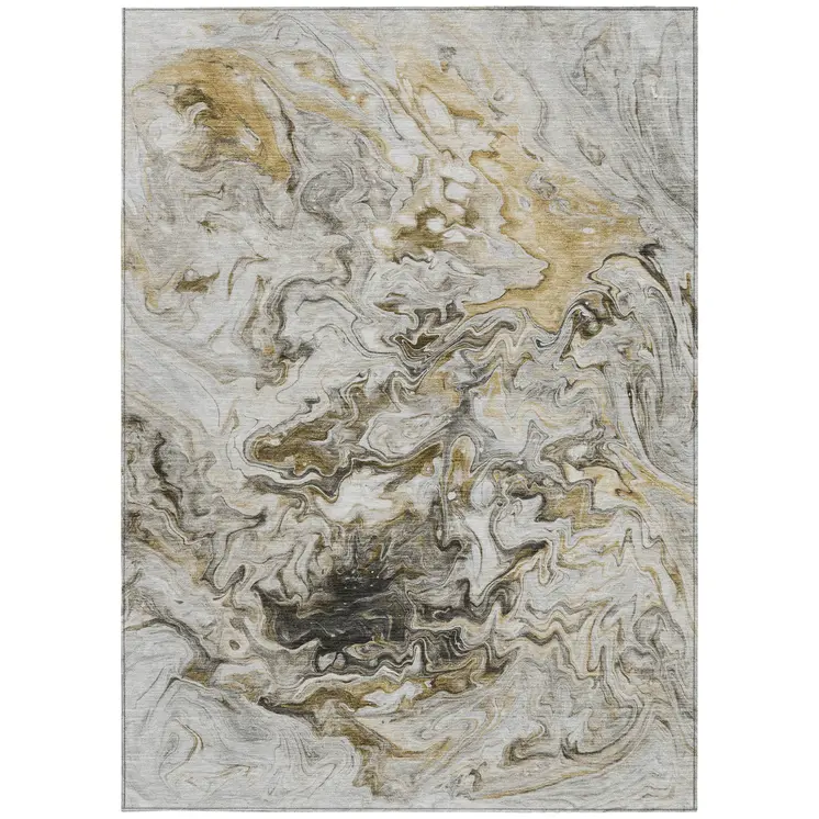 9' X 12' Taupe Beige And Ivory Abstract Washable Indoor Outdoor Area Rug