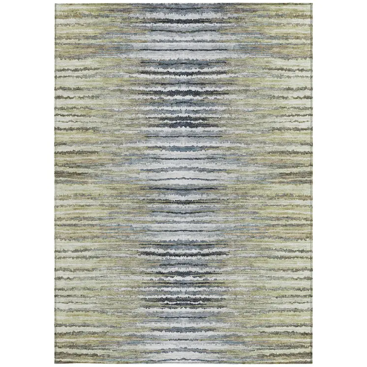 3' X 5' Beige Tan And Taupe Striped Washable Indoor Outdoor Area Rug