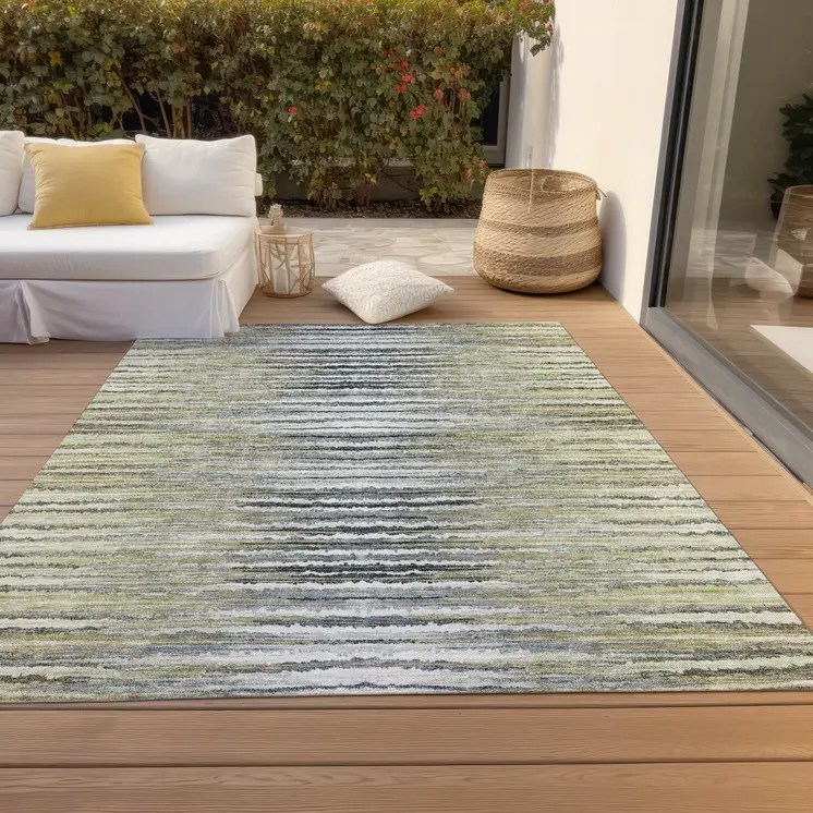 3' X 5' Beige Tan And Taupe Striped Washable Indoor Outdoor Area Rug