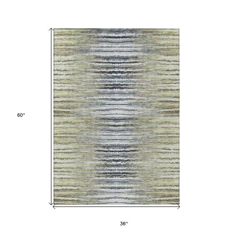 3' X 5' Beige Tan And Taupe Striped Washable Indoor Outdoor Area Rug