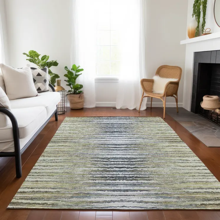 3' X 5' Beige Tan And Taupe Striped Washable Indoor Outdoor Area Rug