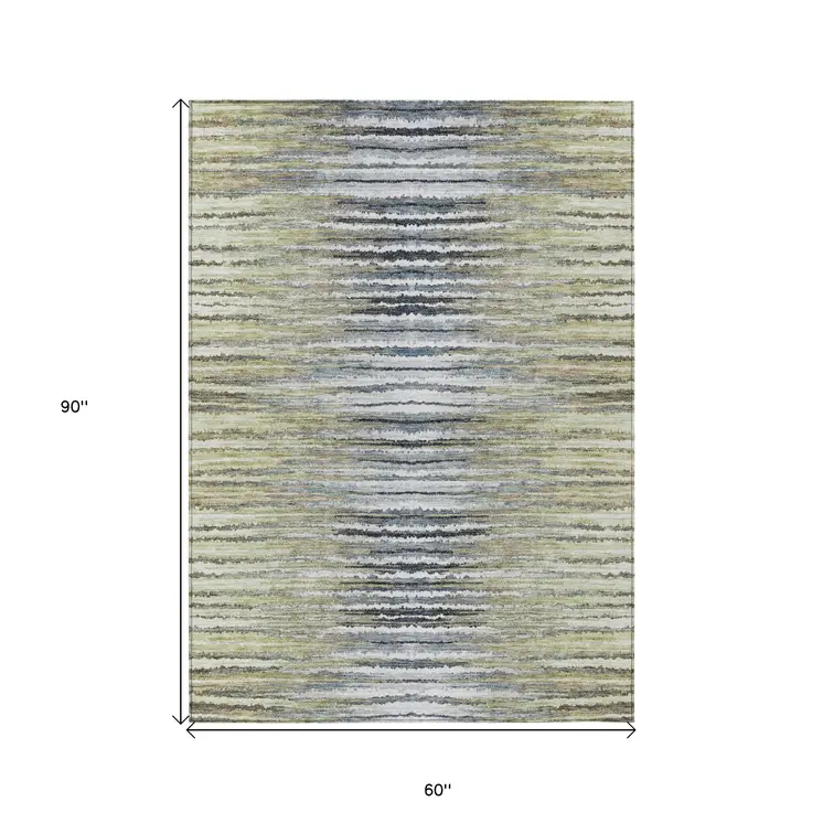 5' X 8' Beige Tan And Taupe Striped Washable Indoor Outdoor Area Rug