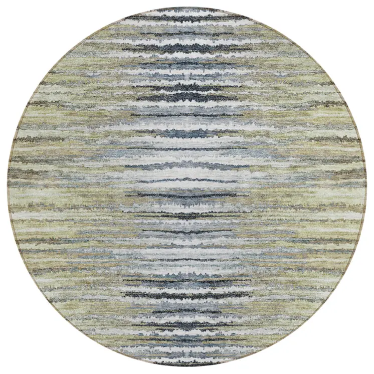 8' Beige Tan And Taupe Round Striped Washable Indoor Outdoor Area Rug