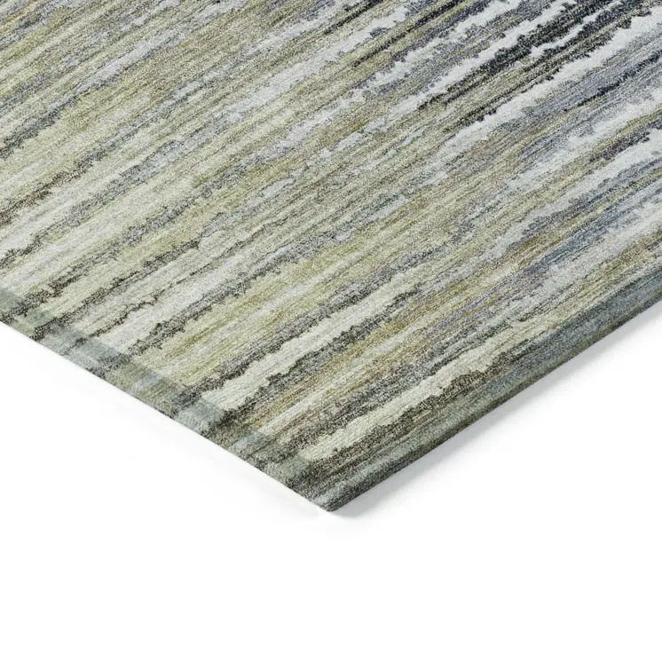 8' Beige Tan And Taupe Round Striped Washable Indoor Outdoor Area Rug