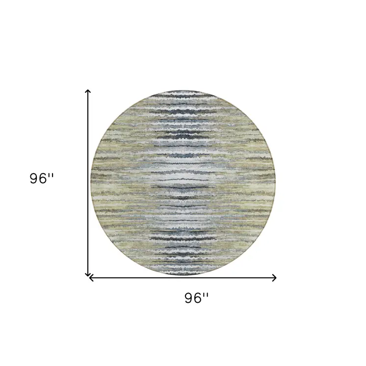 8' Beige Tan And Taupe Round Striped Washable Indoor Outdoor Area Rug