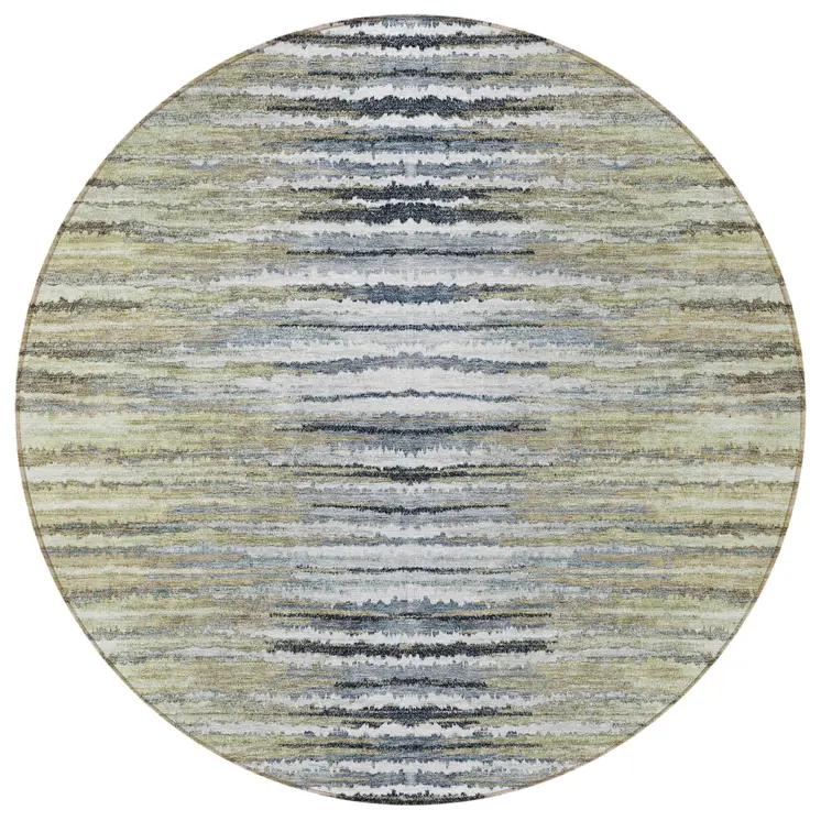 8' Beige Tan And Taupe Round Striped Washable Indoor Outdoor Area Rug