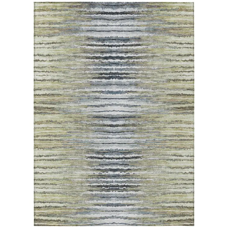 10' X 14' Beige Tan And Taupe Striped Washable Indoor Outdoor Area Rug