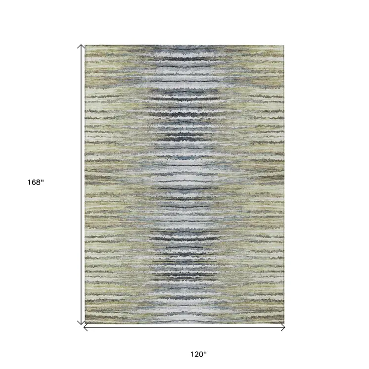 10' X 14' Beige Tan And Taupe Striped Washable Indoor Outdoor Area Rug