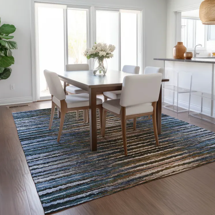 3' X 5' Blue Brown And Sky Blue Striped Washable Indoor Outdoor Area Rug