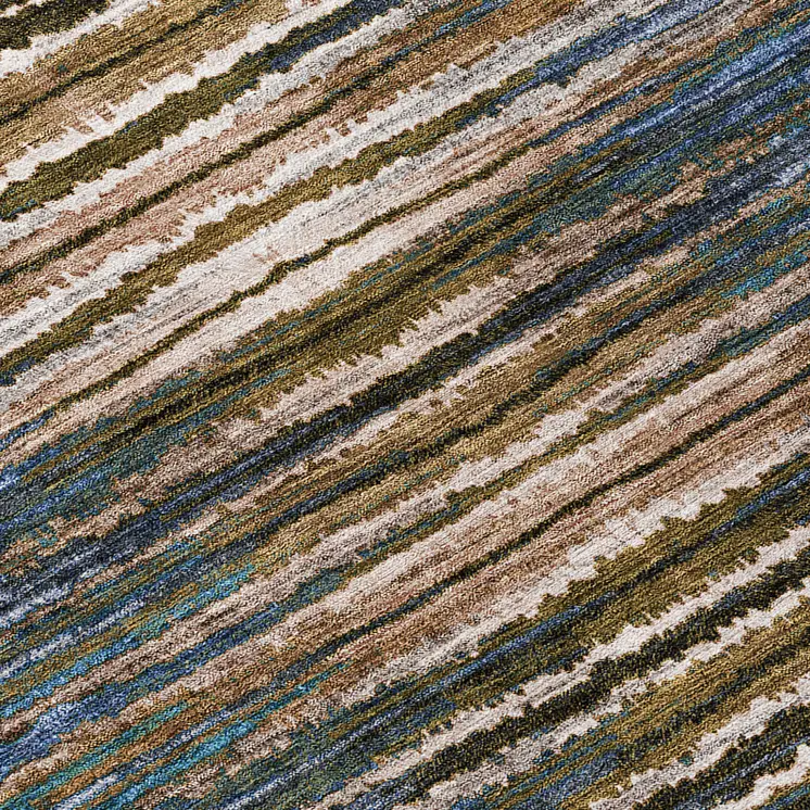 8' Blue Brown And Sky Blue Round Striped Washable Indoor Outdoor Area Rug