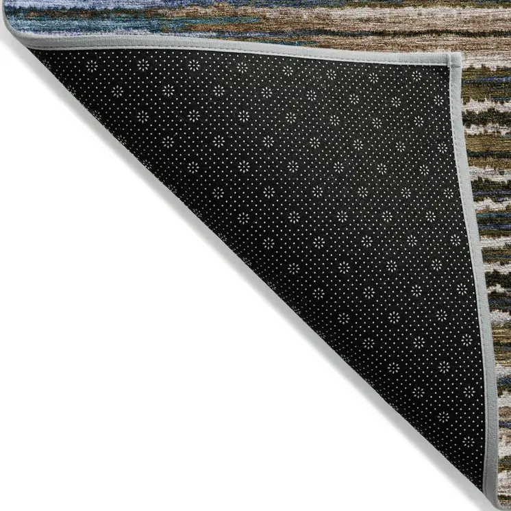 8' X 10' Blue Brown And Sky Blue Striped Washable Indoor Outdoor Area Rug