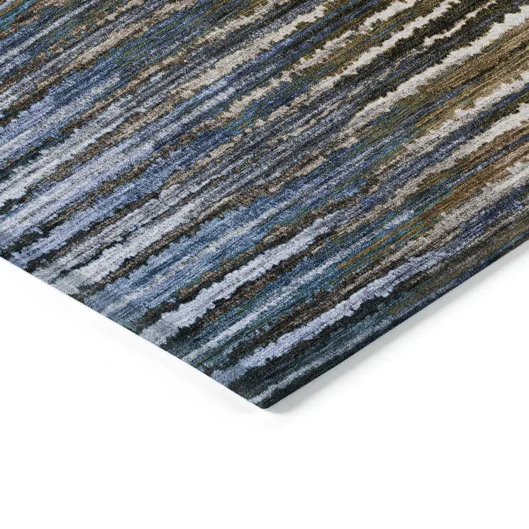 8' X 10' Blue Brown And Sky Blue Striped Washable Indoor Outdoor Area Rug