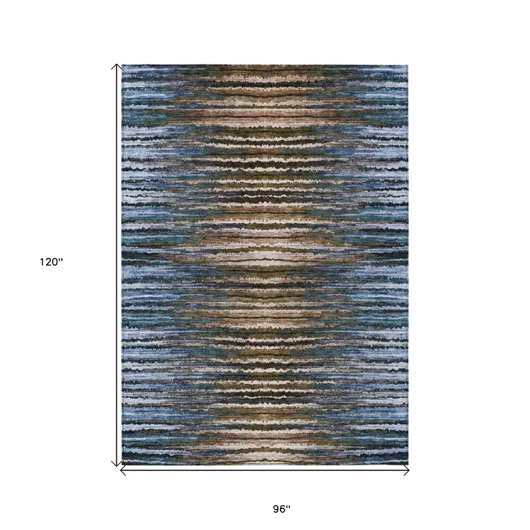8' X 10' Blue Brown And Sky Blue Striped Washable Indoor Outdoor Area Rug