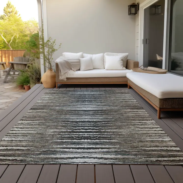 3' X 5' Brown Taupe And Chocolate Striped Washable Indoor Outdoor Area Rug