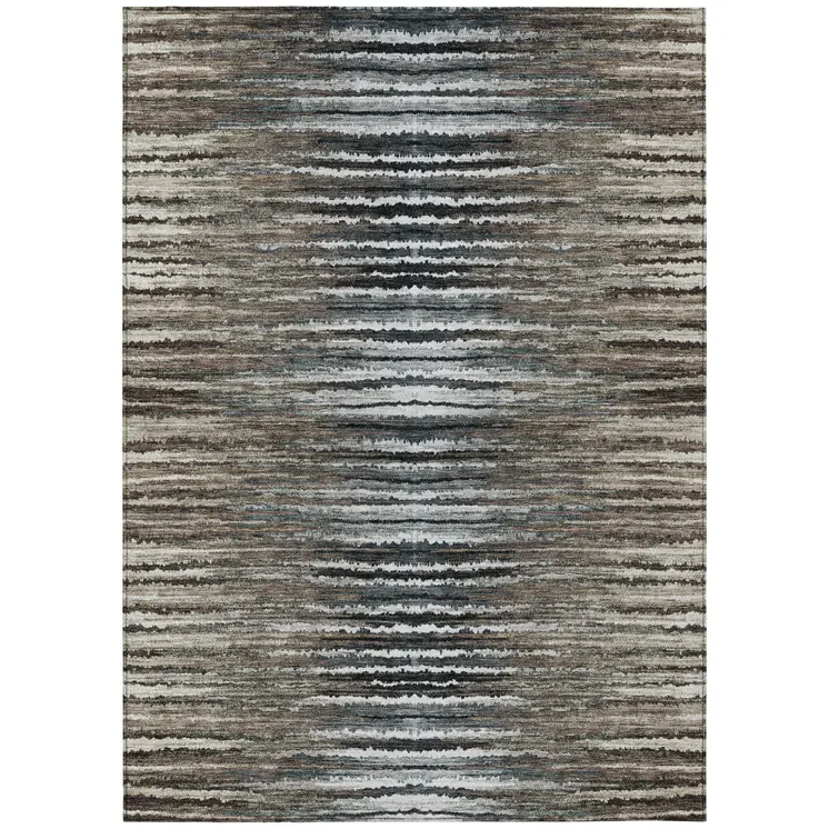3' X 5' Brown Taupe And Chocolate Striped Washable Indoor Outdoor Area Rug