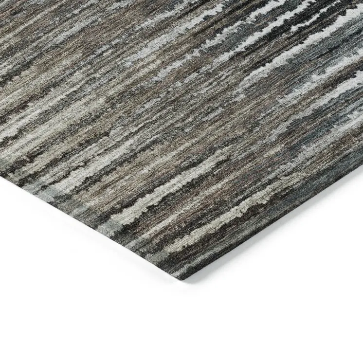 3' X 5' Brown Taupe And Chocolate Striped Washable Indoor Outdoor Area Rug