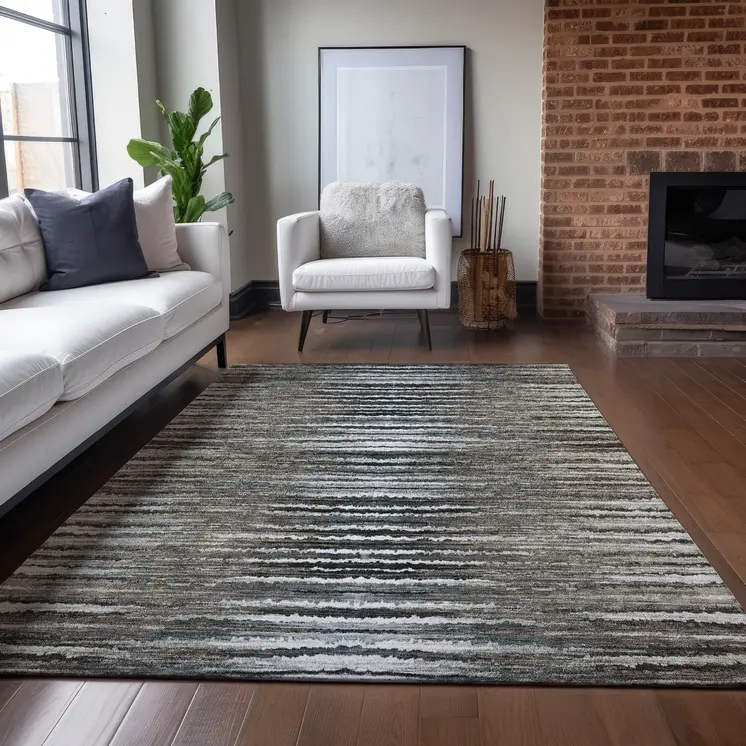 3' X 5' Brown Taupe And Chocolate Striped Washable Indoor Outdoor Area Rug