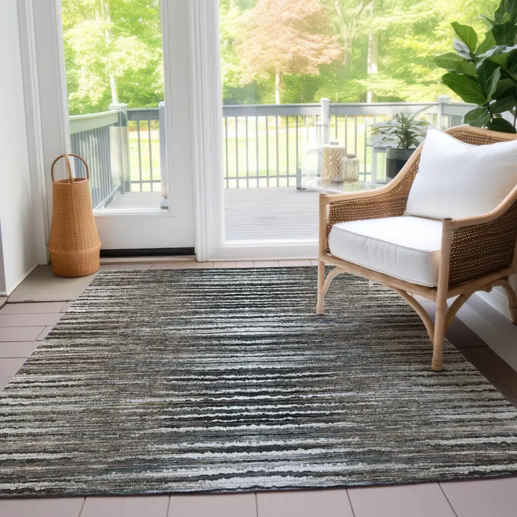 3' X 5' Brown Taupe And Chocolate Striped Washable Indoor Outdoor Area Rug