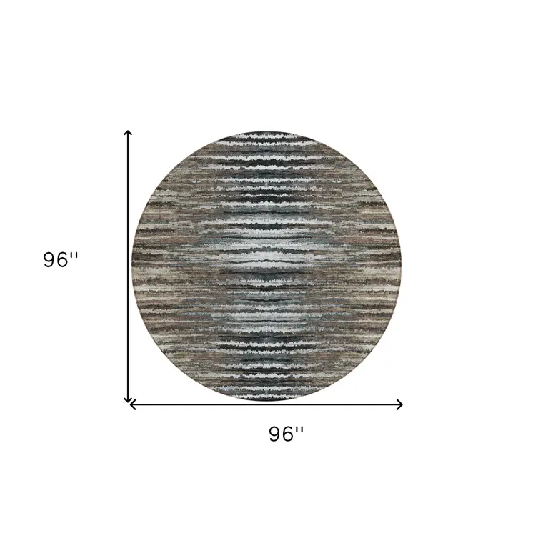 8' Brown Taupe And Chocolate Round Striped Washable Indoor Outdoor Area Rug