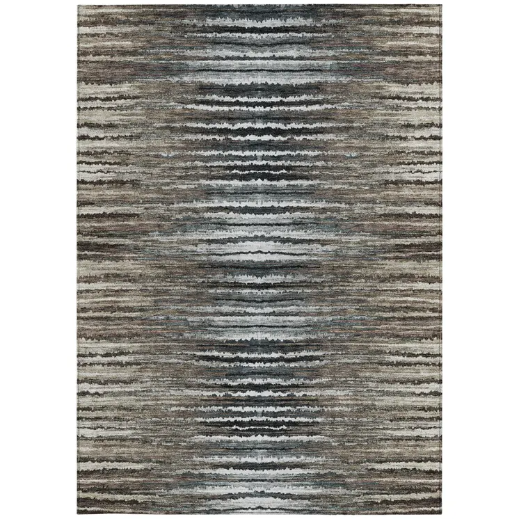 8' X 10' Brown Taupe And Chocolate Striped Washable Indoor Outdoor Area Rug