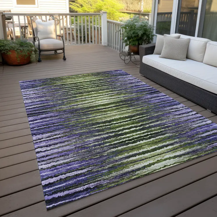 3' X 5' Purple Lilac And Lavender Striped Washable Indoor Outdoor Area Rug