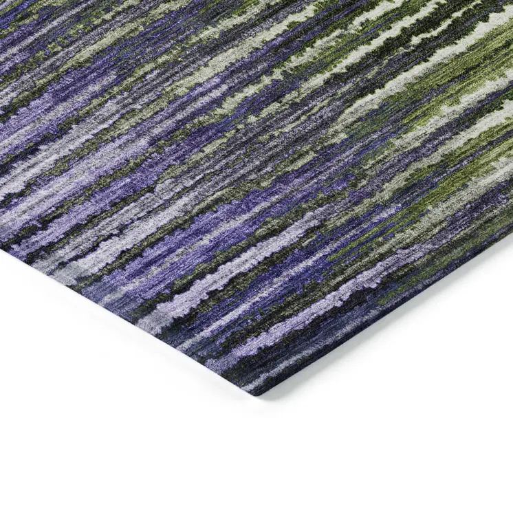 3' X 5' Purple Lilac And Lavender Striped Washable Indoor Outdoor Area Rug