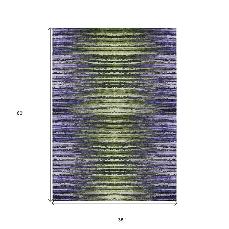 3' X 5' Purple Lilac And Lavender Striped Washable Indoor Outdoor Area Rug