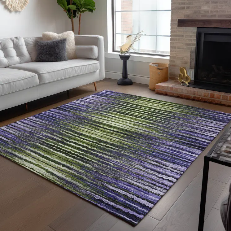 3' X 5' Purple Lilac And Lavender Striped Washable Indoor Outdoor Area Rug