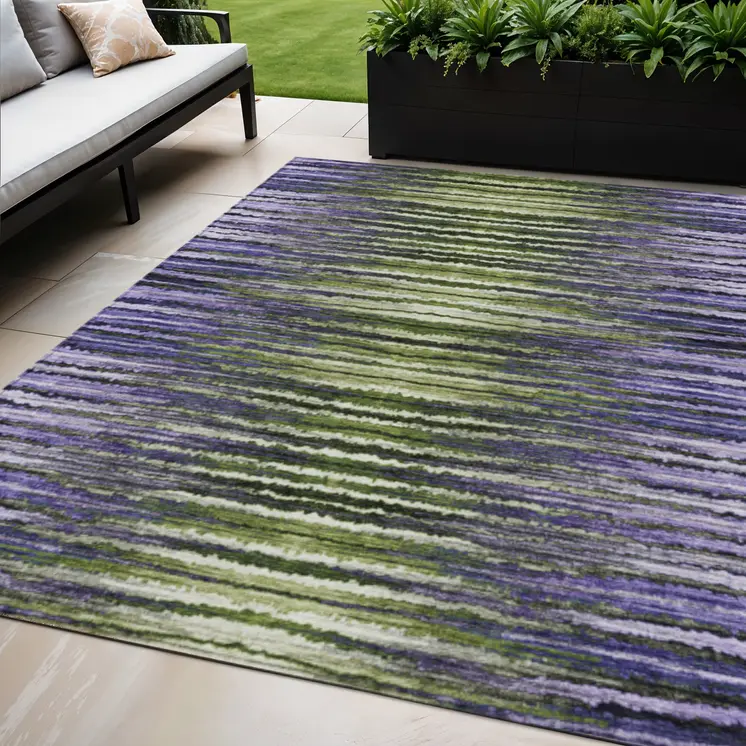 5' X 8' Purple Lilac And Lavender Striped Washable Indoor Outdoor Area Rug