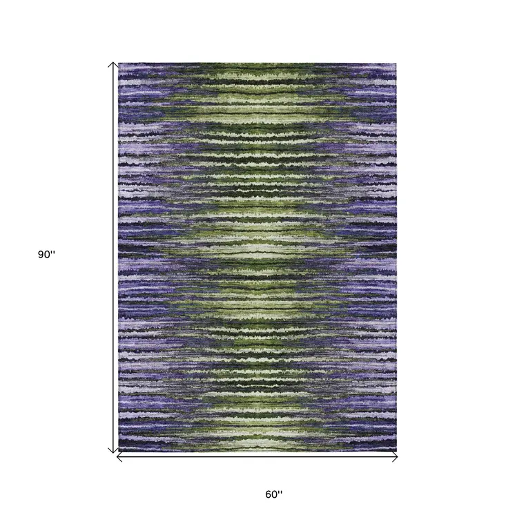 5' X 8' Purple Lilac And Lavender Striped Washable Indoor Outdoor Area Rug