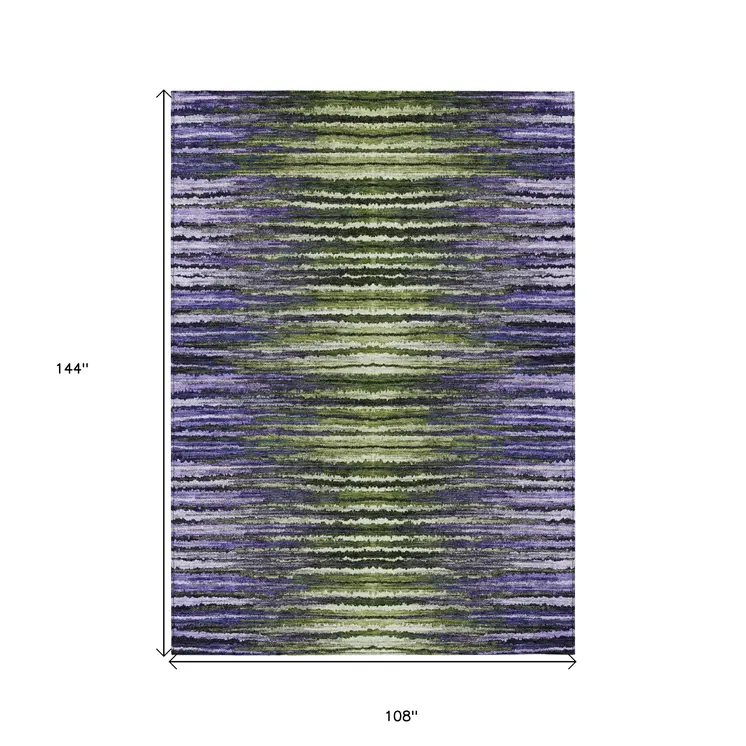 9' X 12' Purple Lilac And Lavender Striped Washable Indoor Outdoor Area Rug