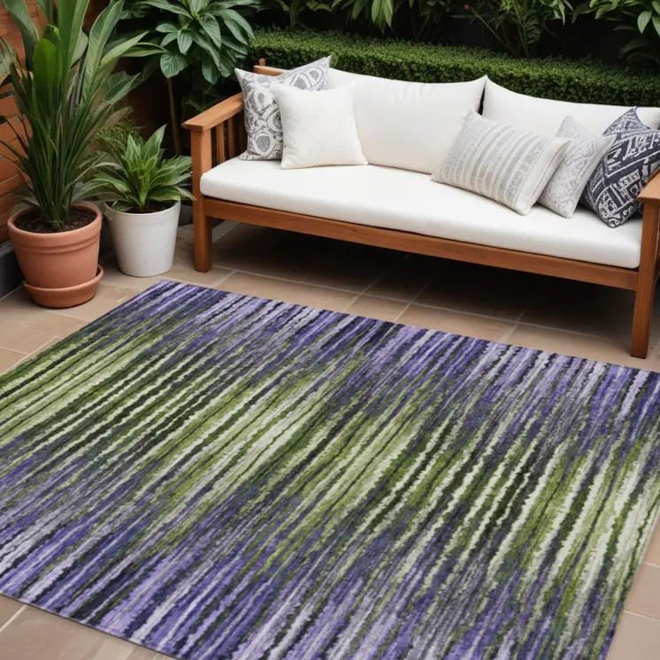 10' X 14' Purple Lilac And Lavender Striped Washable Indoor Outdoor Area Rug