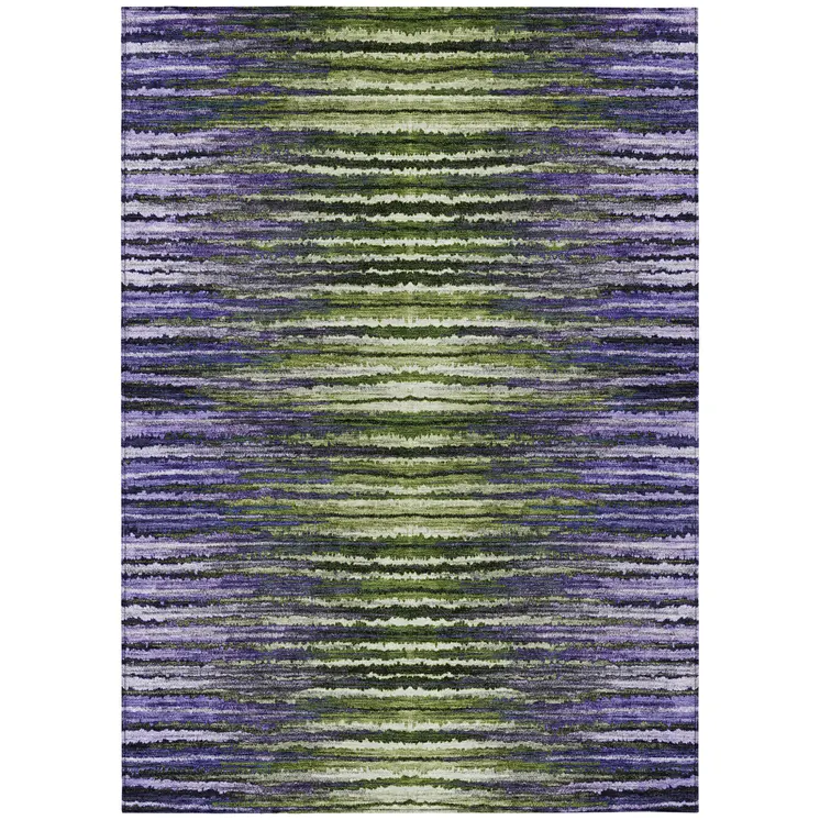 10' X 14' Purple Lilac And Lavender Striped Washable Indoor Outdoor Area Rug