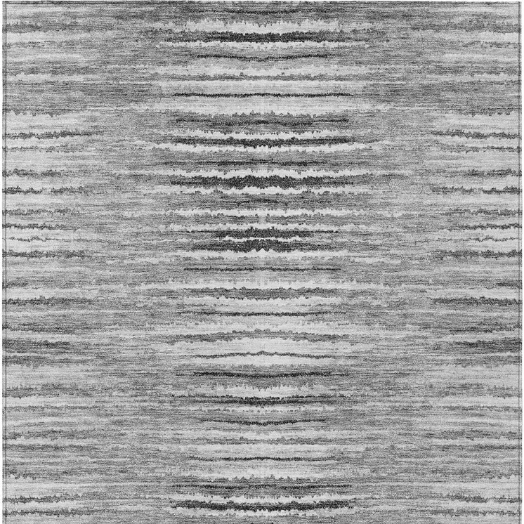 3' X 5' Silver Gray And Charcoal Striped Washable Indoor Outdoor Area Rug