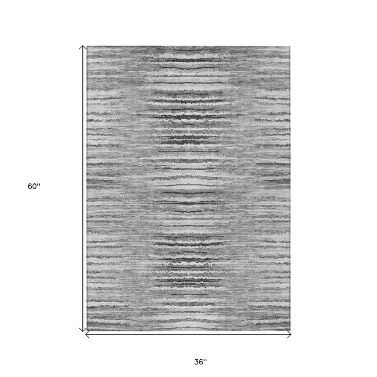 3' X 5' Silver Gray And Charcoal Striped Washable Indoor Outdoor Area Rug