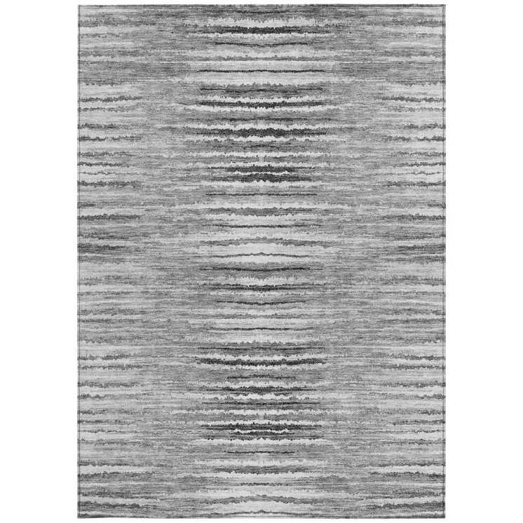 10' X 14' Silver Gray And Charcoal Striped Washable Indoor Outdoor Area Rug